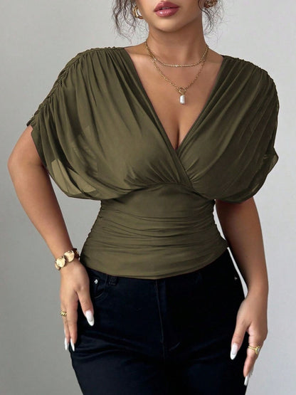 Ruched Surplice Short Sleeve Top – Uneeque Designzz