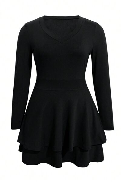 Plus Size Layered V-Neck Long Sleeve Mini Dress – Uneeque Designzz