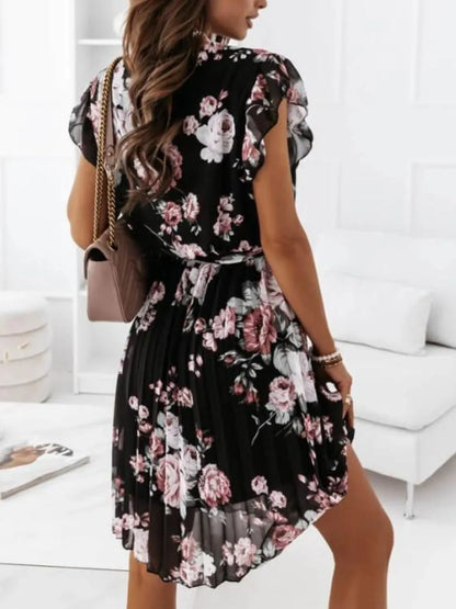 Floral Surplice Ruffled Cap Sleeve Dress – Uneeque Designzz