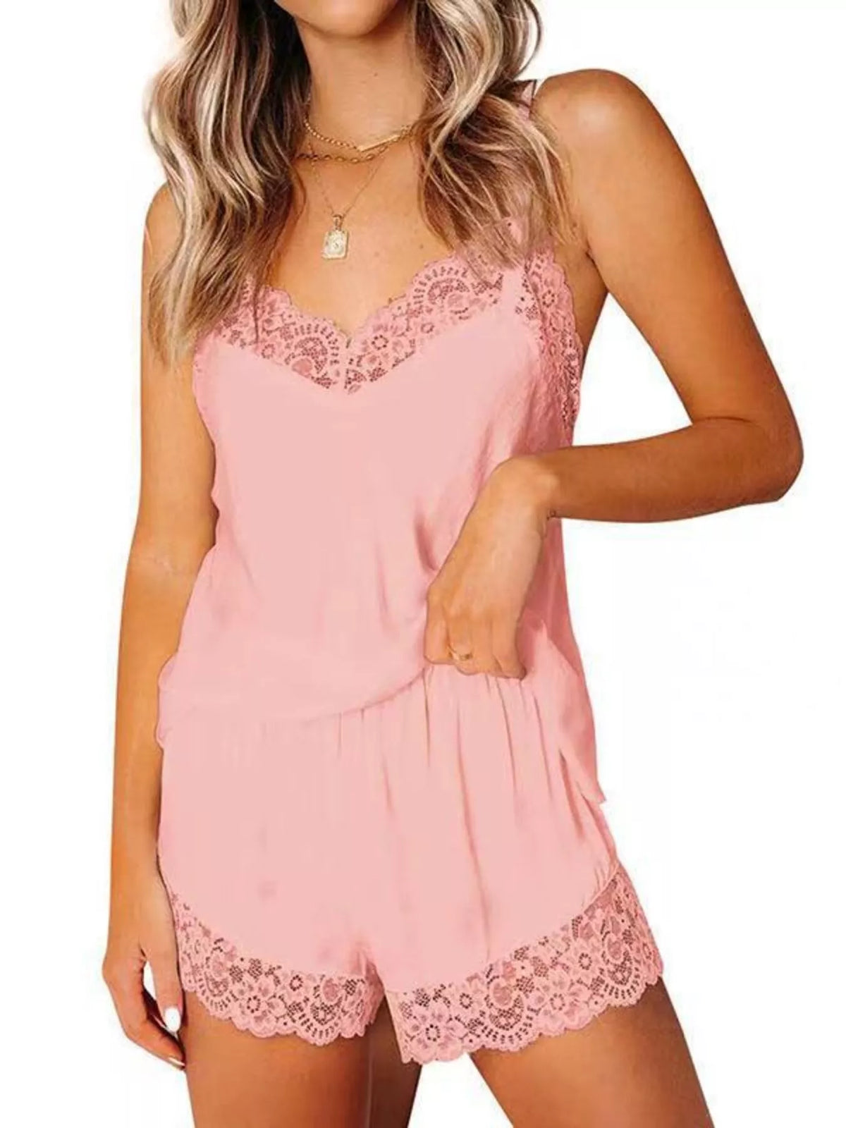 Lace Trim Cami and Shorts Lounge Set by Trendsi
