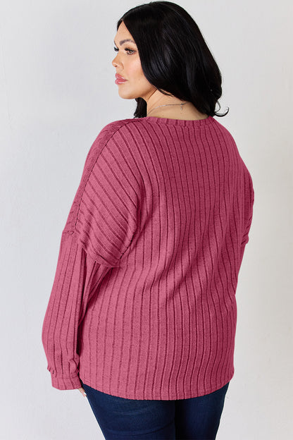 Basic Bae Full Size Ribbed Half Button Long Sleeve T-Shirt – Uneeque Designzz