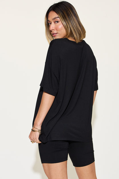Basic Bae Full Size V-Neck Drop Shoulder T-Shirt and Shorts Set – Uneeque Designzz