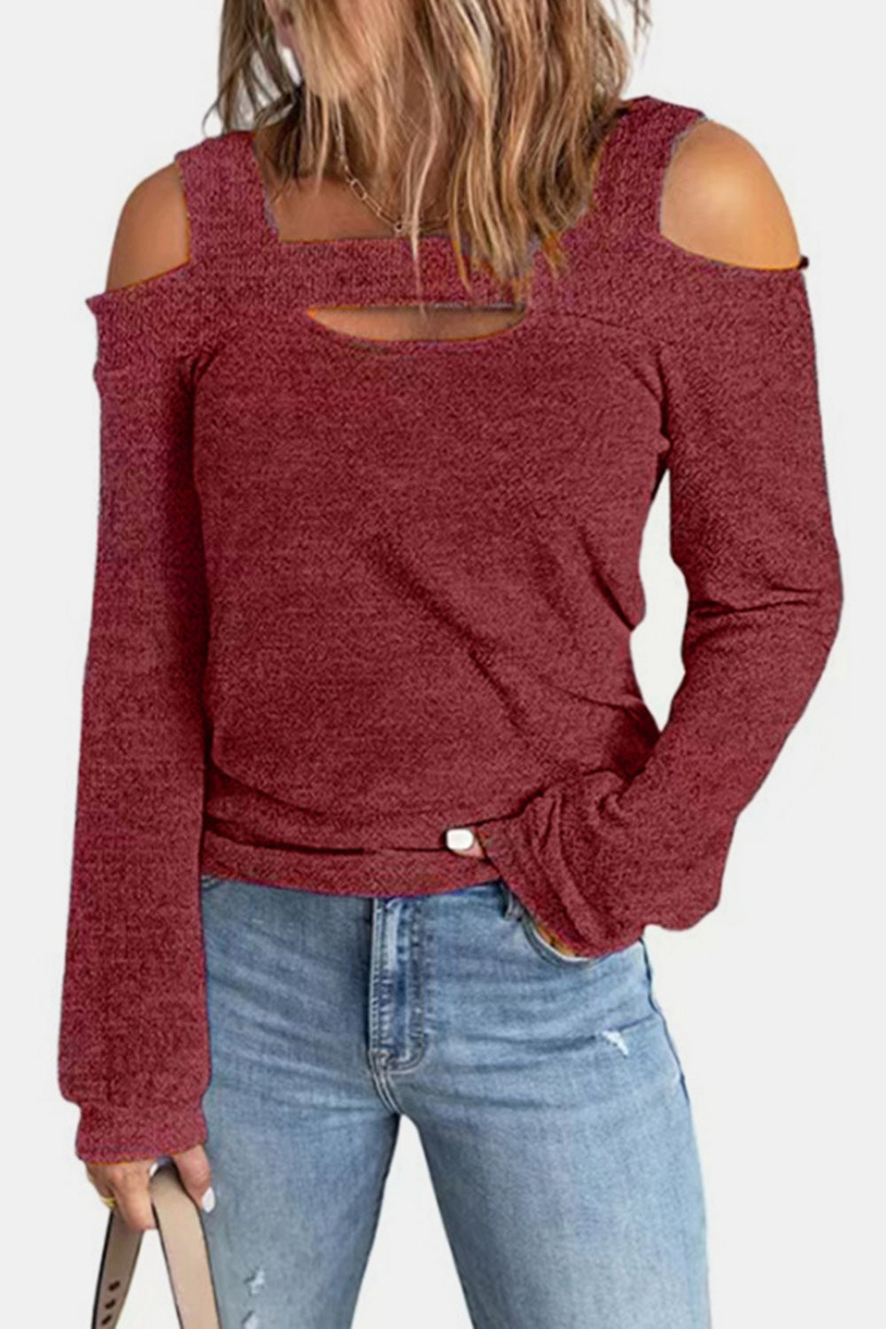 Full Size Cutout Cold Shoulder Blouse by Trendsi