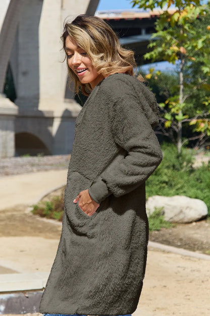 Double Take Full Size Hooded Teddy Bear Jacket with Thumbholes – Uneeque Designzz