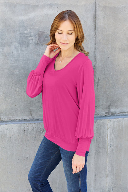 Basic Bae Full Size V-Neck Lantern Sleeve Top – Uneeque Designzz