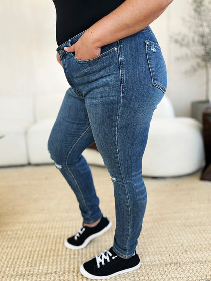 Judy Blue Full Size Mid Waist Distressed Slim Jeans – Uneeque Designzz