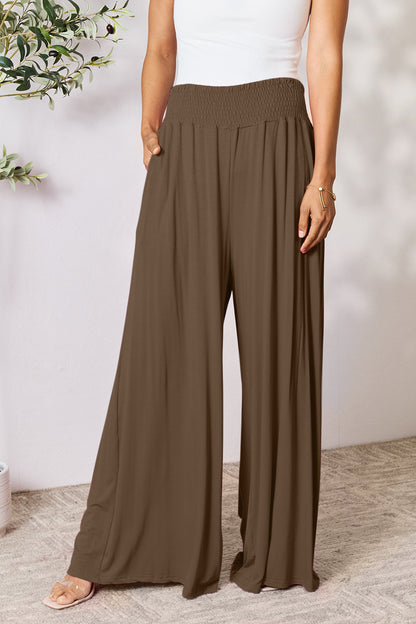 Double Take Full Size Smocked Wide Waistband Wide Leg Pants – Uneeque Designzz