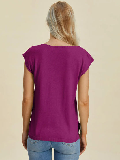 Double Take Full Size Notched Cap Sleeve Knit Top – Uneeque Designzz
