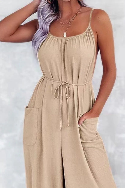 Casual Spaghetti Strap Wide Leg Jumpsuit with Pockets – Uneeque Designzz
