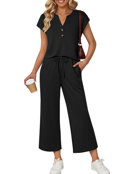 Notched Short Sleeve Top and Pants Set – Uneeque Designzz