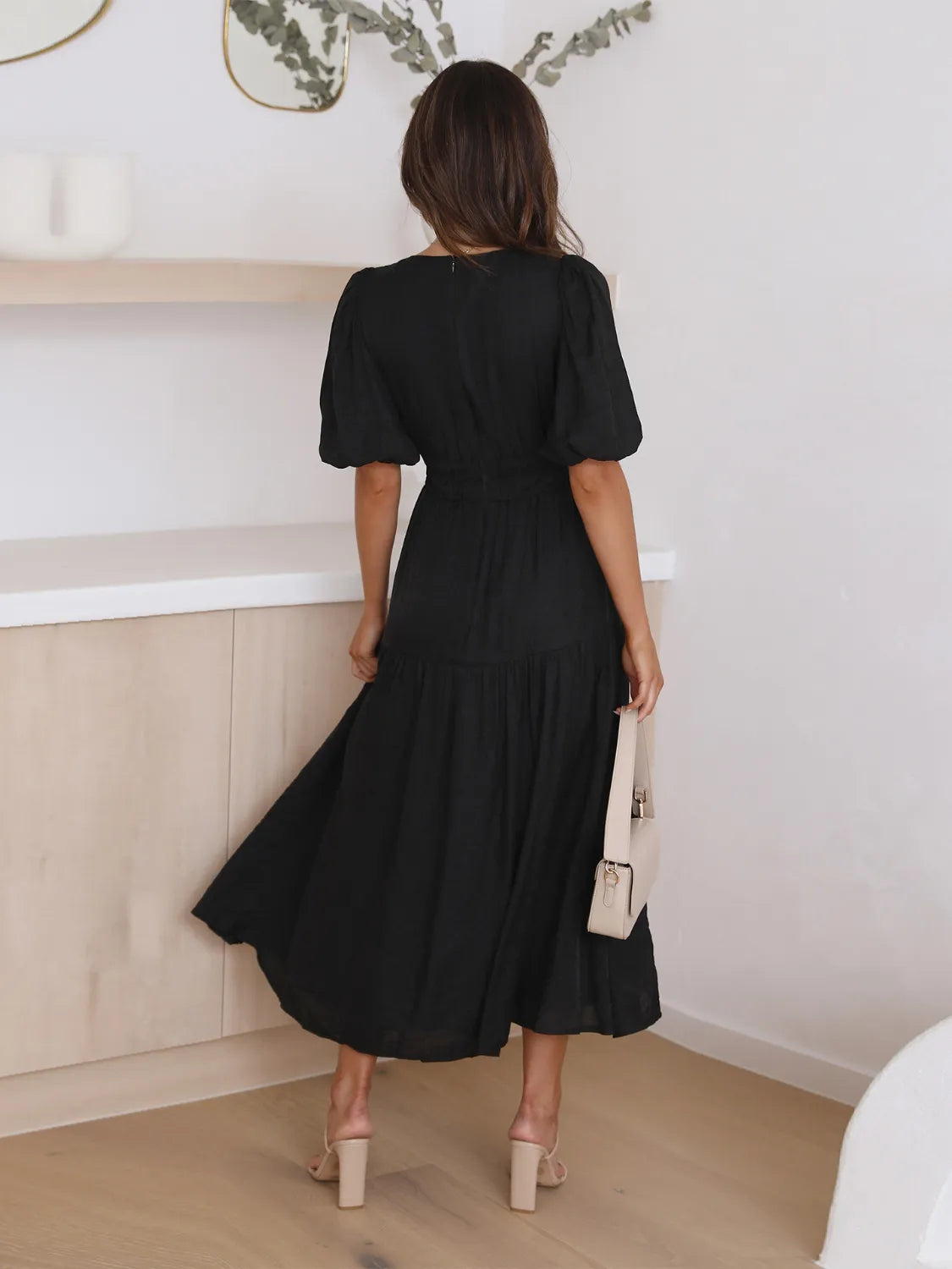 Tiered Surplice Half Sleeve Midi Dress by Trendsi
