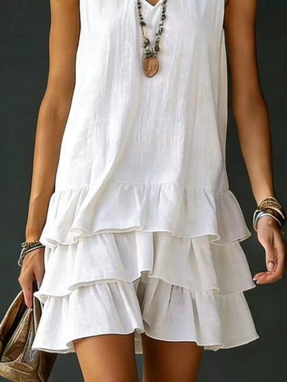 Plus Size Tiered Ruffled Hem V-Neck Sleeveless Dress Polyester – Uneeque Designzz