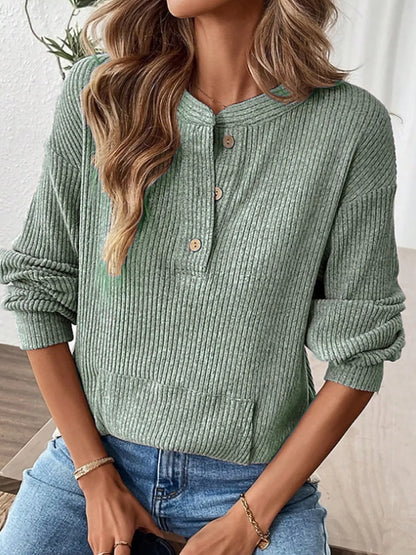 Ribbed Button Detail Long Sleeve T-Shirt – Uneeque Designzz