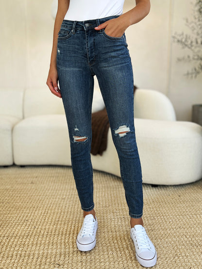 Judy Blue Full Size Mid Waist Distressed Slim Jeans – Uneeque Designzz
