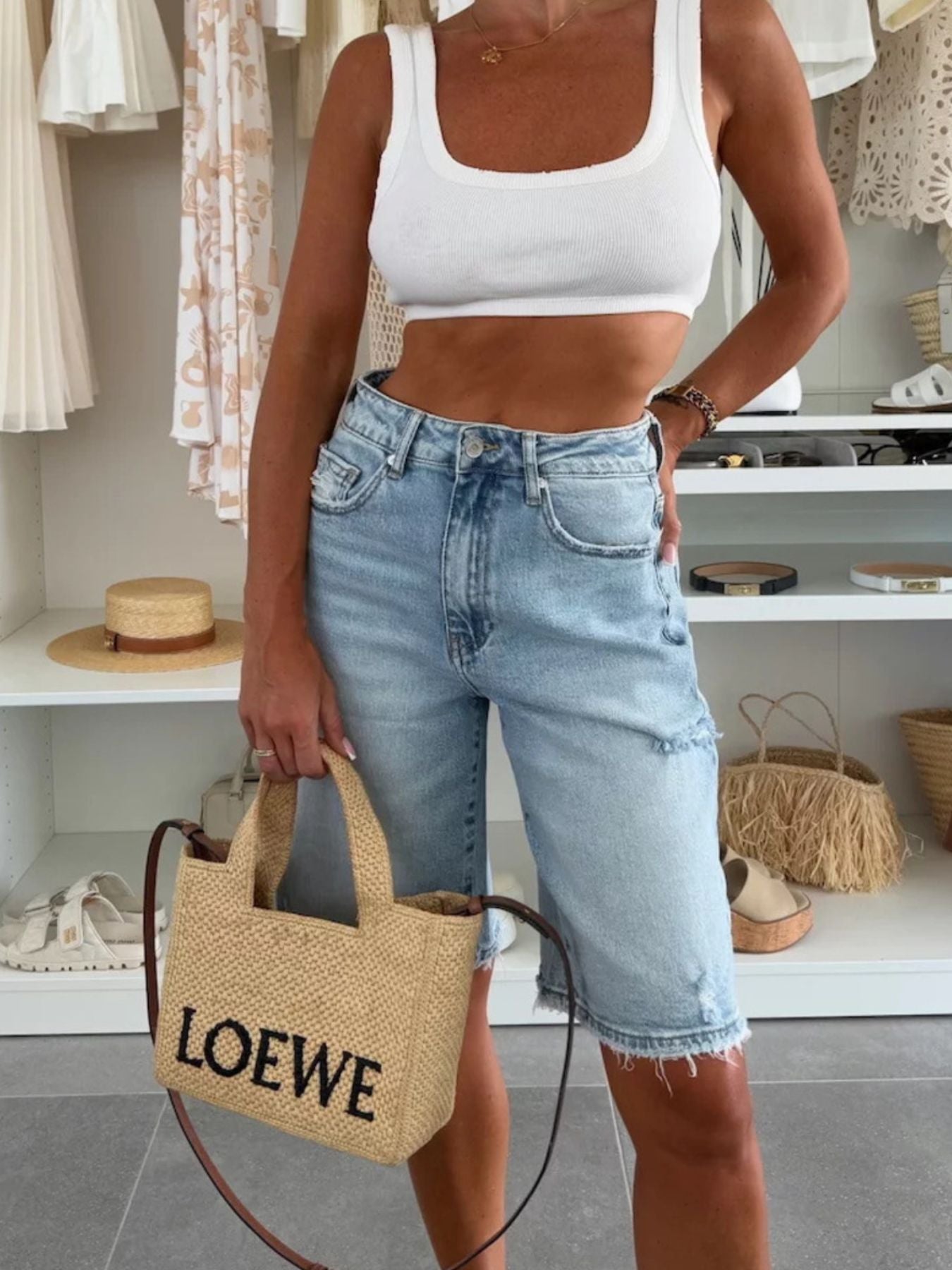 Distressed High-Waisted Denim Shorts by Trendsi