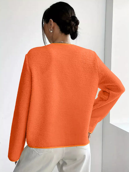 Textured Button Front Fleece Jacket Plus Size Casual Outerwear – Uneeque Designzz