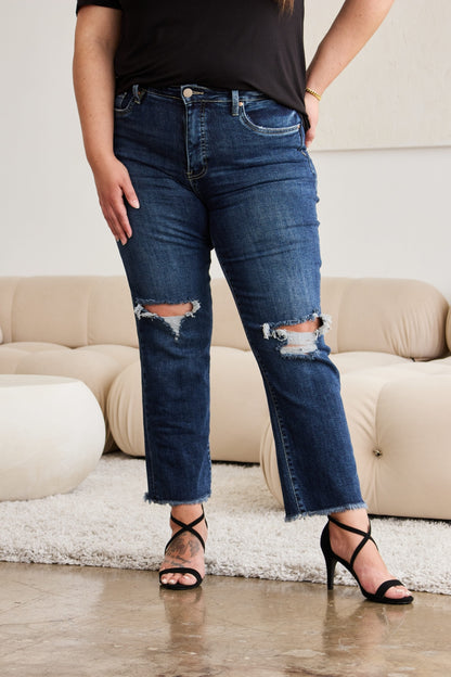 RFM Crop Dylan Full Size Tummy Control Distressed High Waist Raw Hem Jeans – Uneeque Designzz
