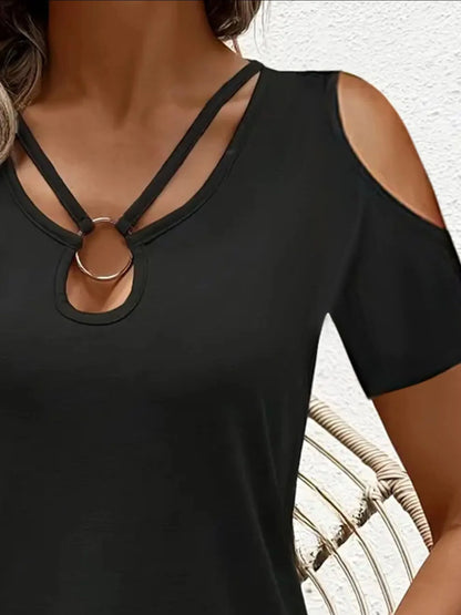 Cold Shoulder T-Shirt with Metal Ring Detail – Uneeque Designzz