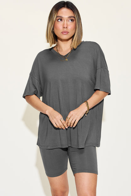 Basic Bae Full Size V-Neck Drop Shoulder T-Shirt and Shorts Set – Uneeque Designzz
