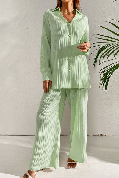 Johnny Collar Button-Down Top and Pants Set – Uneeque Designzz
