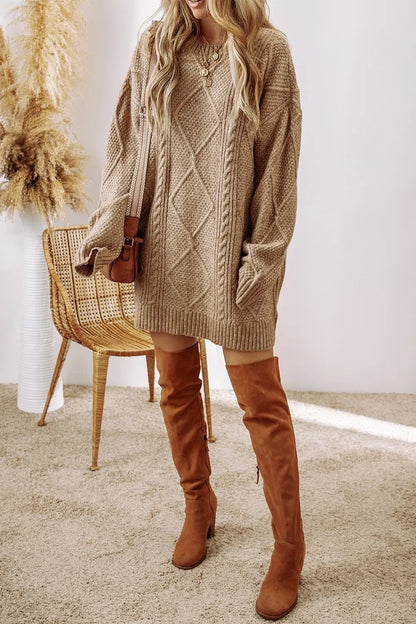 Cable-Knit Round Neck Sweater Dress – Uneeque Designzz