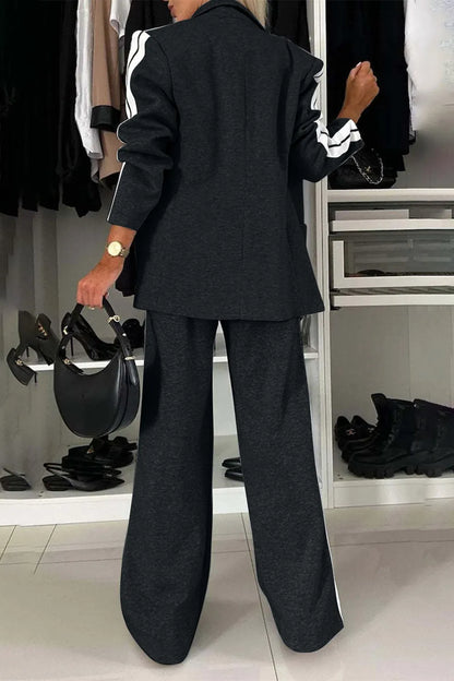 Full Size Contrast Lapel Collar Top and Pants Set – Uneeque Designzz