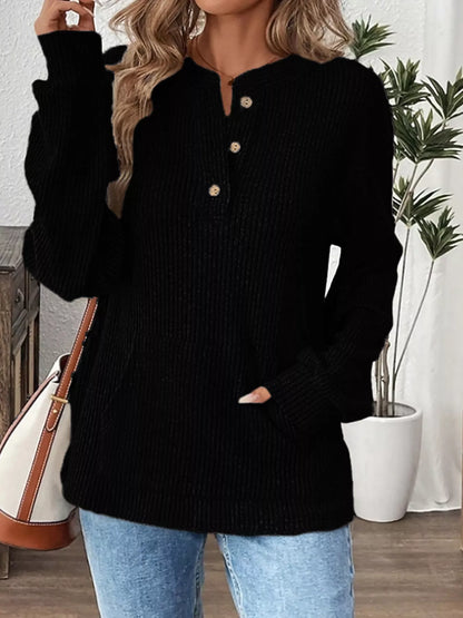 Ribbed Button Detail Long Sleeve T-Shirt – Uneeque Designzz