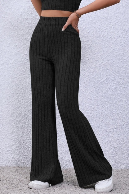 Basic Bae Full Size Ribbed High Waist Flare Pants – Uneeque Designzz
