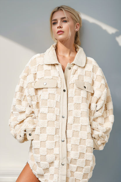 Double Take Button-Up Fuzzy Checkered Shacket – Uneeque Designzz