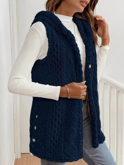 Hooded Button-Up Sherpa Vest Coat – Uneeque Designzz