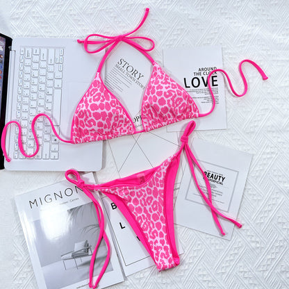 Leopard Print Halter Neck Tie Side Bikini Set – Uneeque Designzz