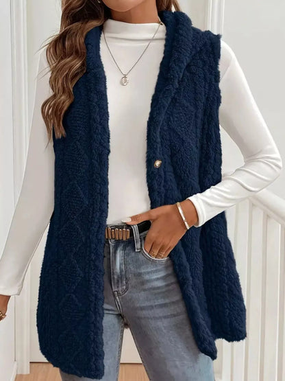 Hooded Button-Up Sherpa Vest Coat – Uneeque Designzz