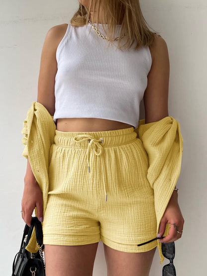 Texture Button-Up Shirt and Drawstring Shorts Set – Uneeque Designzz