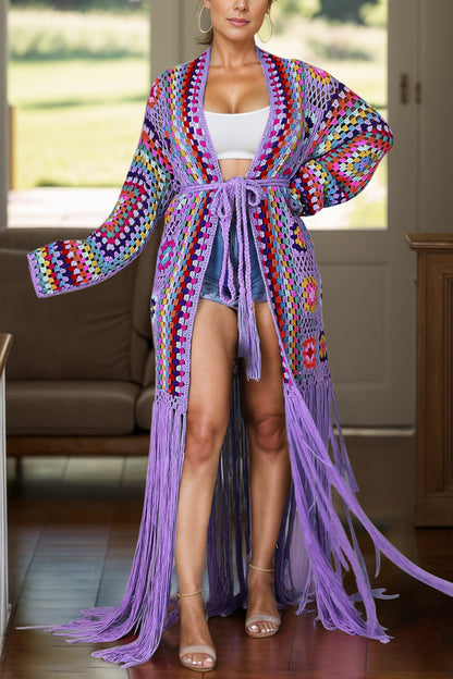 Fringe Tied Long Sleeve Cardigan – Uneeque Designzz