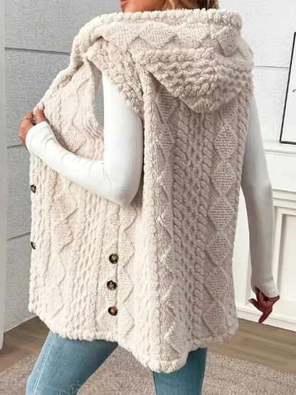 Hooded Button-Up Sherpa Vest Coat – Uneeque Designzz