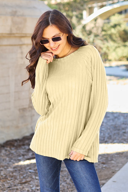 Basic Bae Full Size Ribbed Round Neck Long Sleeve Knit Top – Uneeque Designzz