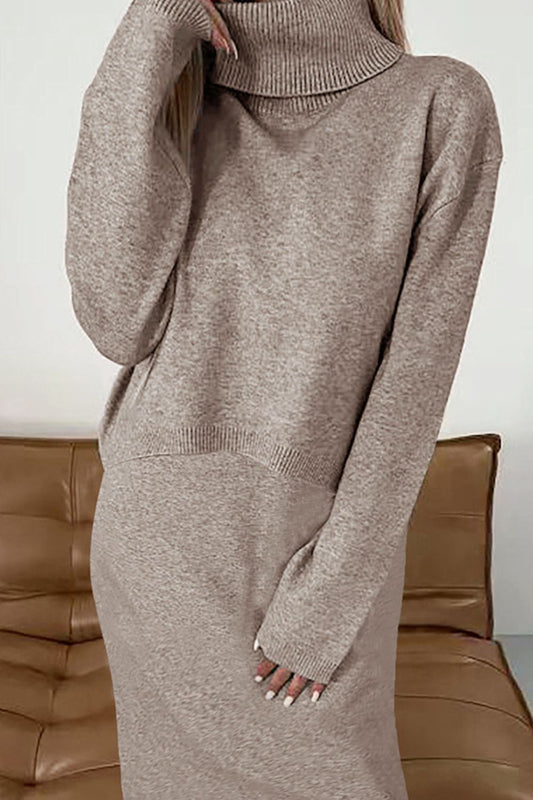 Turtleneck Dropped Shoulder Sweater and Midi Dress Sweater Set by Uneeque Designzz