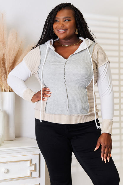 Double Take Color Block Exposed Seam Drawstring Hoodie – Uneeque Designzz