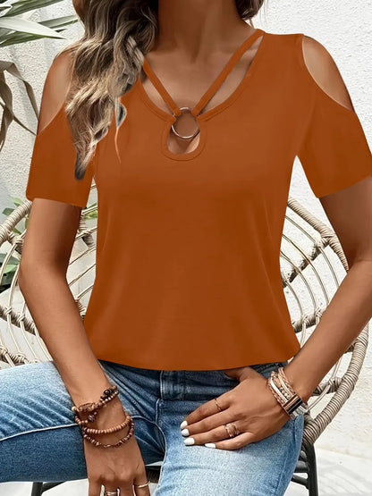 Cold Shoulder T-Shirt with Metal Ring Detail – Uneeque Designzz