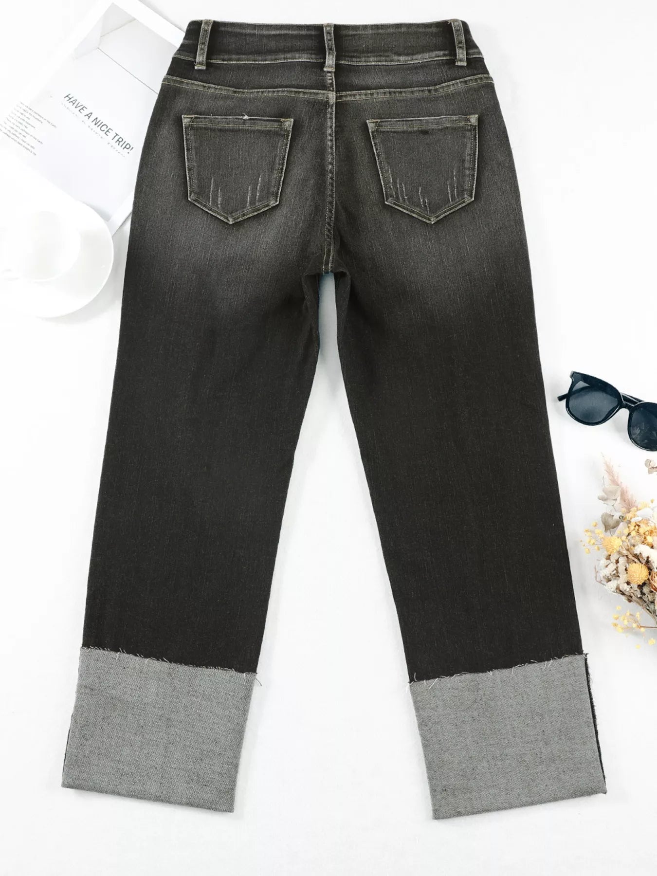 High Waist Distressed Straight Leg Jeans by Trendsi