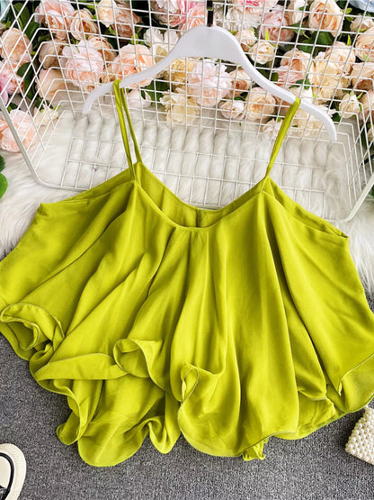 Ruffled Flowy Cami Tank Top with Tie Detail Lightweight Polyester – Uneeque Designzz