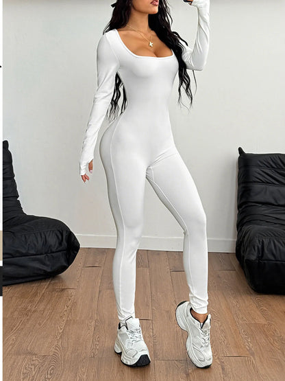 Square Neck Long Sleeve Active Jumpsuit – Uneeque Designzz