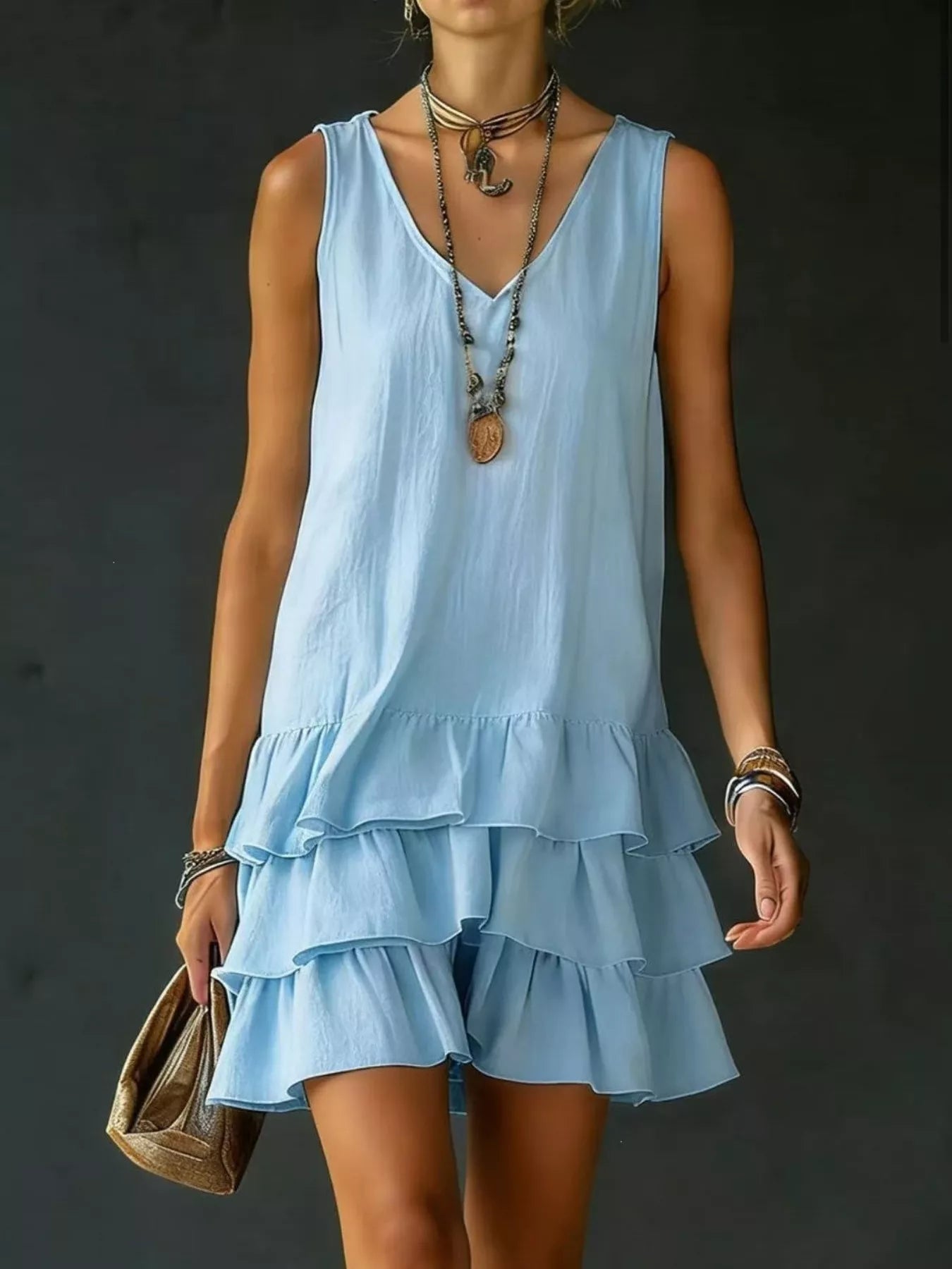 Full Size Ruffled Hem V-Neck Sleeveless Dress Plus Size by Trendsi