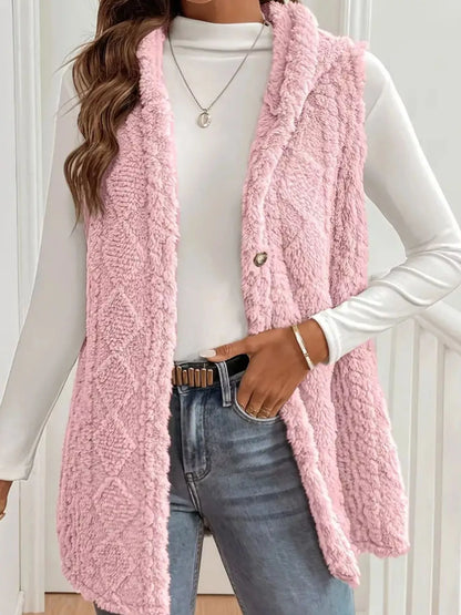 Hooded Button-Up Sherpa Vest Coat – Uneeque Designzz