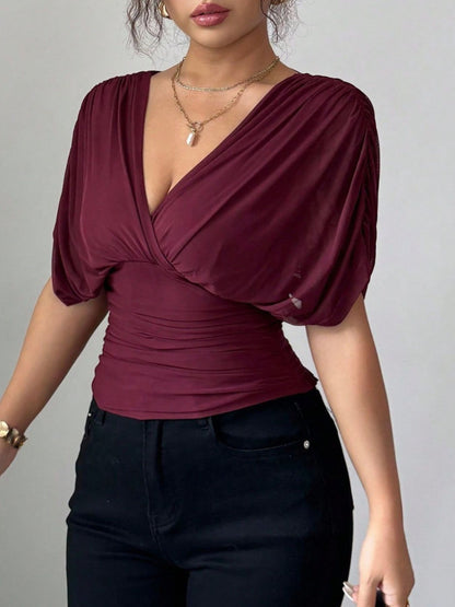 Ruched Surplice Short Sleeve Top – Uneeque Designzz