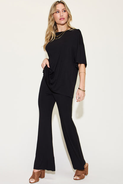 Basic Bae Full Size Bamboo Drop Shoulder T-Shirt and Flare Pants Set – Uneeque Designzz