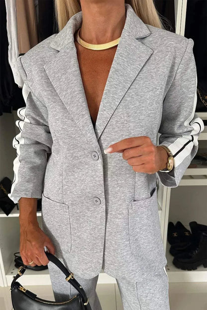 Full Size Contrast Lapel Collar Top and Pants Set – Uneeque Designzz