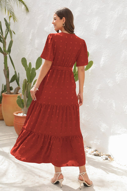 Swiss Dot Tied Surplice Short Sleeve Dress – Uneeque Designzz