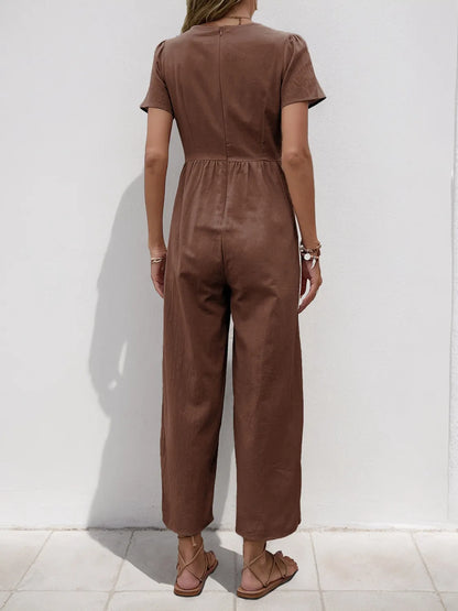 V-Neck Short Sleeve Wide Leg Jumpsuit – Uneeque Designzz