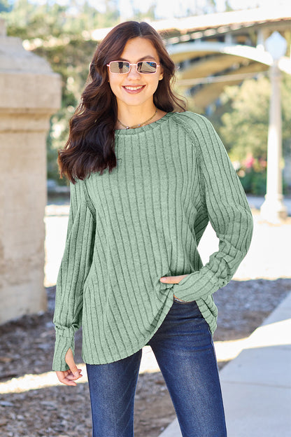 Basic Bae Full Size Ribbed Round Neck Long Sleeve Knit Top – Uneeque Designzz